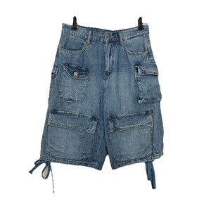 BDG womens 28 Aline Shorts Blue Jean Denim Jorts Cargo Casual Hi Rise Y2K